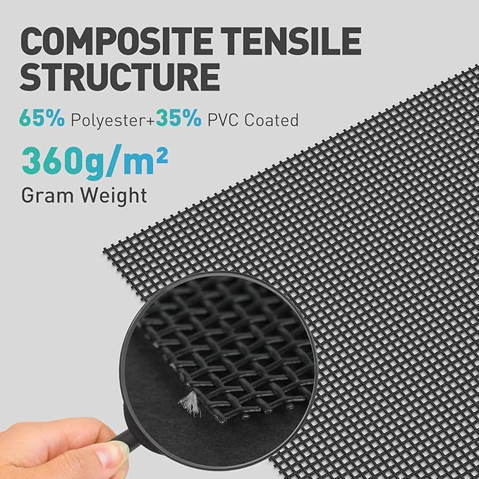Pet Proof Window Door Screen Roll,37.4INx16.4FT Polyester Window Screen Mesh,Heavy Duty Screen Replacement Kit for Window, Door,Pet,Patio,Porch (14x11Mesh)
