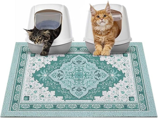Glittme Cat Litter Mat with Non-Slip Bottom Litter Box Mat 33"X22" Litter Trapping Mat Easy to Clean Washable Cat Food Mat for Kitty,L