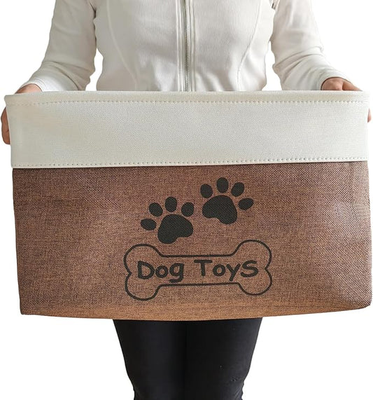 Large Dog Toy Basket Collapsible Dog Toy Box Shape Keeping Rectangle Dog Toy Bin for Pet Toys, Accessories