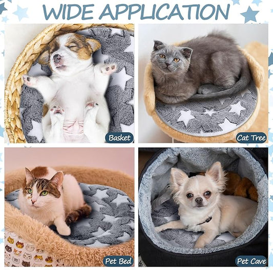 VitalCozy 2 Pack Self Heating Cat Pad Self Heating Cat Bed Machine Washable Heat Pet Mat Reversible Body Thermal Warm Round Dog Bed Crate Blanket for Feral and Indoor Cats(20'',Large Star)