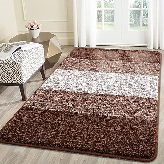 Smiry Dog Door Mat for Muddy Paws, Absorbs Moisture and Dirt, Low-Profile Entryway Mat with Non-Slip Backing, Entry Indoor Outdoor Doormat for Inside Floor (59x35 Inches, Brown, Striped)