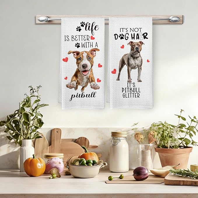 Pitbull Gifts Kitchen Towels Set of 2, Funny Dog Hand Towels for Kitchen Bathroom Decor, Dog for Pitbull Dogs Lovers Owners Women Men Dishcloths Dish Towel 16X24 Inches