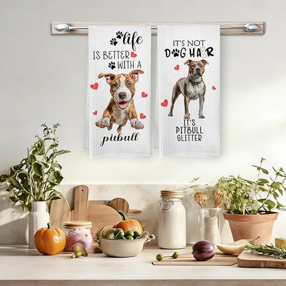 Pitbull Gifts Kitchen Towels Set of 2, Funny Dog Hand Towels for Kitchen Bathroom Decor, Dog for Pitbull Dogs Lovers Owners Women Men Dishcloths Dish Towel 16X24 Inches