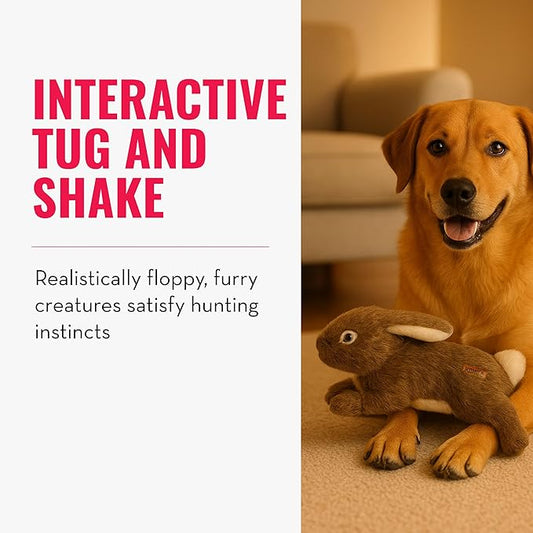 KONG Wild Low Stuffing Dog Toy – Rabbit – Durable Plush Toy with Squeaker – Minimal Stuffing for Less Mess – Soft Chew Toy for Small, Medium, and Large Dogs