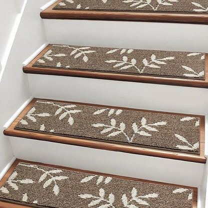 Stair Treads for Wooden Steps Non Slip Stair Carpet, 4 Pack Stair Runners Indoor Stair Rugs for Elders and Pets Reusable Staircase Step Treads Covers, 30x8 Inches, Brown