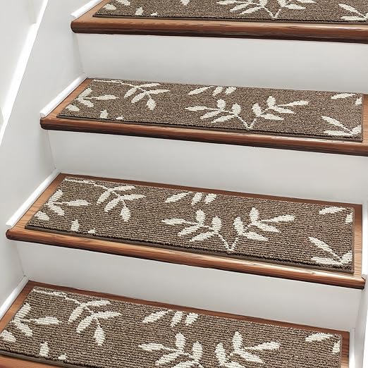 Stair Treads for Wooden Steps Non Slip Stair Carpet, 4 Pack Stair Runners Indoor Stair Rugs for Elders and Pets Reusable Staircase Step Treads Covers, 30x8 Inches, Brown