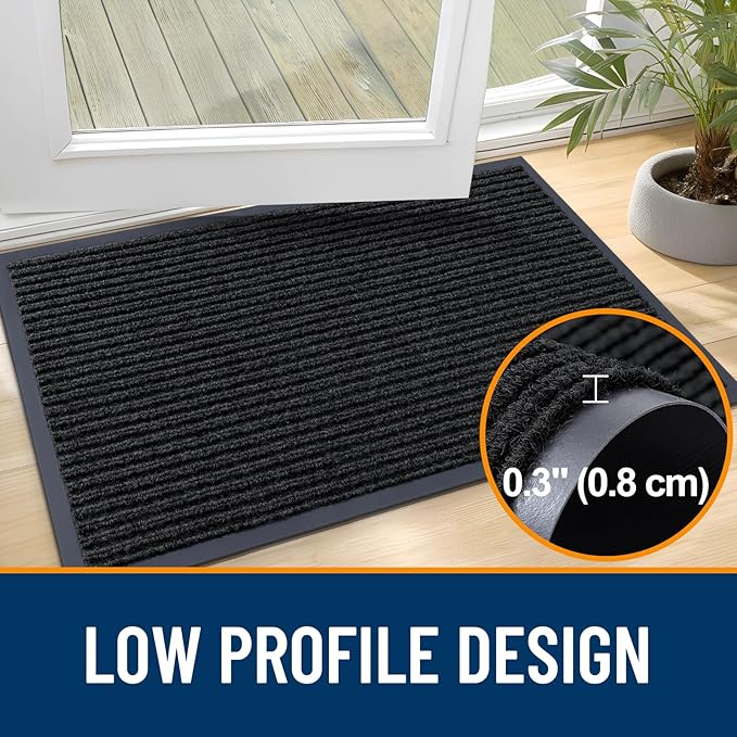 OLANLY Front Door Mat Indoor Outdoor Entrance, Waterproof Heavy Duty Doormat, Fade Resistant, Low Profile, Easy Clean Patio Porch Welcome Floor Mats for Entry, 59x30, Black