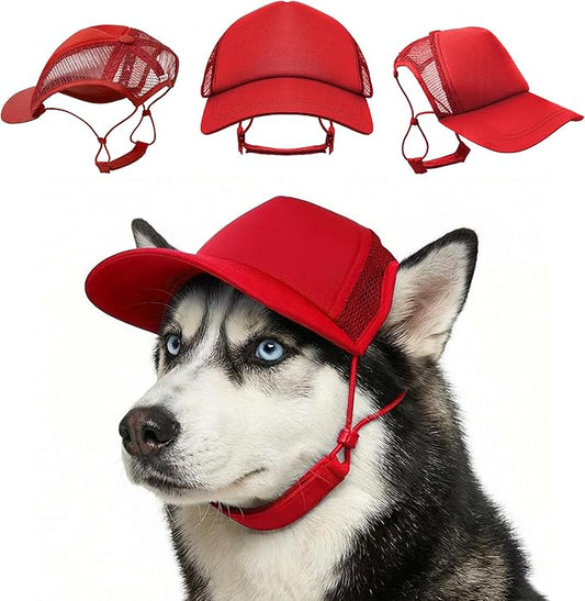 Tuff Pupper Dog Baseball Cap | UV Protection Dog Sun Hat | Breathable Lightweight Design | Secure Adjustable Chin Strap | Quick-Dry Fabric | Reinforced Brim | Small Medium Large Dogs (Red, L)