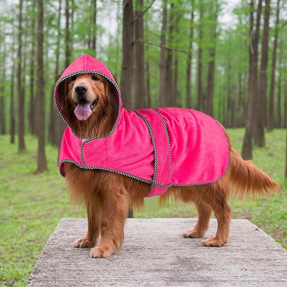 Dog Bathrobe Towel - Soft Dog Drying Coat with Hood, Super Absorbent Doggy Bath Robe Pet Grooming Fast Drying Doggie Towel Robe (Rose red, XX-Large)