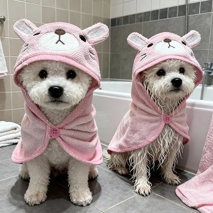 Dog Hooded Bathrobe Towel, Fast Drying Bath Towel Absorbent Warm Blanket Pink L