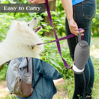 Dog Water Bottle Dispenser for Walking, Pet Water Feeder Container Portable with Drinking Cup Bowl Outdoor Hiking, Travel Large Grey