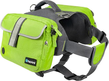 PetAmi Dog Backpack for Medium Large Dogs, Dog Saddle Bag for Dogs to Wear, Harness Saddlebag with Reflective Safety Side Pockets for Hiking, Camping, Vest Dog Pack for Travel (Green, Medium)
