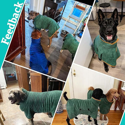 Dog Drying Coat Bathrobe Towel, Microfibre Material Fast Drying Super Absorbent Dog Bath Robe, Pet Quick Drying Moisture Absorbing with Adjustable Collar and Waist