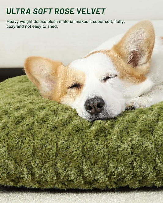 KSIIA Washable Dog Bed Comfy Dog Crate Pad Deluxe Plush Pet Bed Non-Slip Kennel Pad for Medium Dogs, 29" x 21", Green