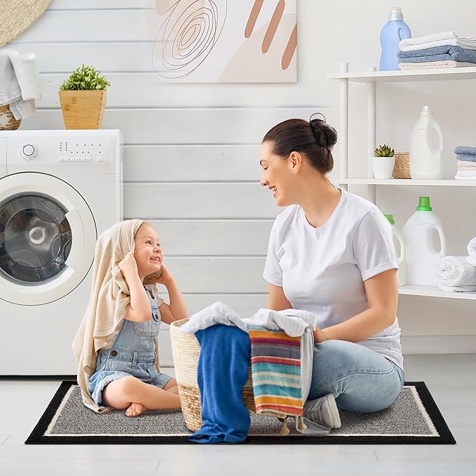 GRANNY SAYS Kitchen Mats for Floor, Kitchen Rugs Non Slip Washable, Runner Rugs for Kitchen Floor, 47 x 17.7, Stain Resistant Comfort Standing Mat Made of 100% Polypropylene, Black-Stripe