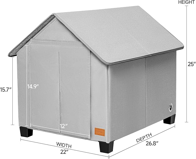 Insulated Dog House Outdoor with Warm Mat and Elevated Feet,Weatherproof Dog Bed House for Medium Size Dog and Multiple Large Cat,Max Pets Size 23.6 X 16.9 Inches