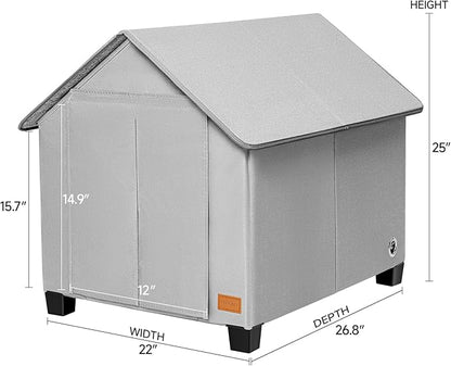 Insulated Dog House Outdoor with Warm Mat and Elevated Feet,Weatherproof Dog Bed House for Medium Size Dog and Multiple Large Cat,Max Pets Size 23.6 X 16.9 Inches