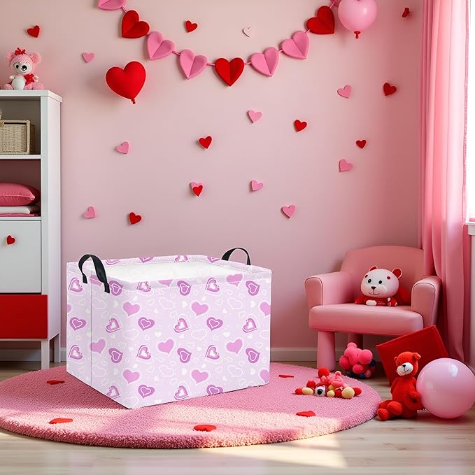 Rectangular Valentines Basket for Women Girls Storage Bin Organizer Box Shelf Room Decor(Fancy Heart)
