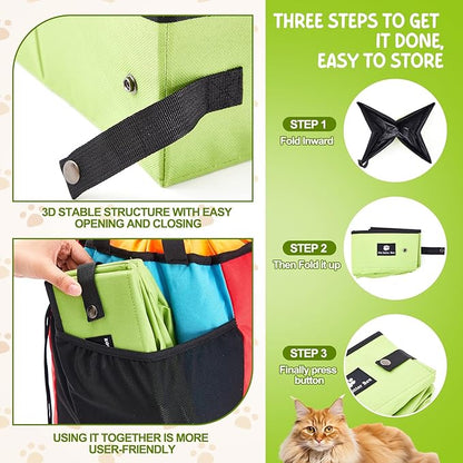 Hillban Travel Litter Box for Cats, 4 In1 Kit Include Scooper Cat, Portable Collapsible Portable Cat Box, Litter Bag, 15 Pcs Poop Bags, Lightweight Leak Proof for Car Travel, Camping, Plane, Hotel