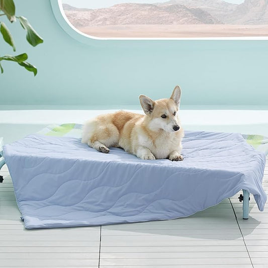 Bedsure Premium Cooling Blanket for Large Dog - Q-MAX>0.5, Breathable Summer Washable Cold Pet Mat, Soft Durable Self Cooling Dog Mat for Hot Weather, Powder Blue, 40x50