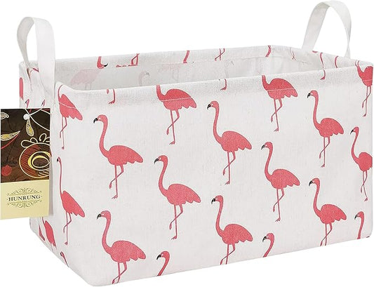 HUNRUNG Rectangle Storage Basket Cute Canvas Organizer Bin for Pet/Children Toys, Books, Clothes Perfect for Rooms/Playroom(Rectangle Flamingo)