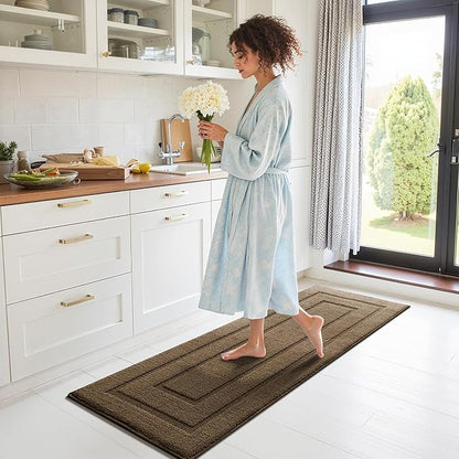 GRANNY SAYS Kitchen Mats for Floor Resist Dirt Kitchen Rugs Non Slip Washable, Large Rug Runner for Sink Laundry Thick Durable Polypropylene Comfort Standing, 59" x 19.7", Light Brown