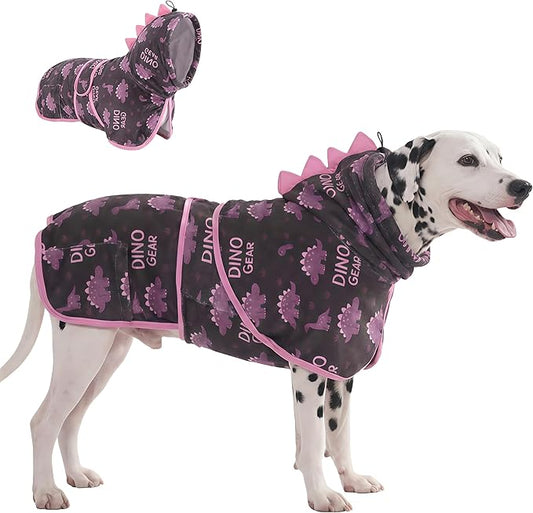 LovinPet 3‑in‑1 Dog Warm Winter Coat & Bathrobe, Hooded Dinosaur Fleece, Lightweight High‑Loft, Absorbent Knit, Quiet Hook‑and‑Loop, Wind‑Blocking Edges, Dog Robes for Medium & Large Dogs, Blue,2XL