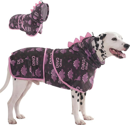 LovinPet 3‑in‑1 Dog Warm Winter Coat & Bathrobe, Hooded Dinosaur Fleece, Lightweight High‑Loft, Absorbent Knit, Quiet Hook‑and‑Loop, Wind‑Blocking Edges, Dog Robes for Medium & Large Dogs, Blue,M