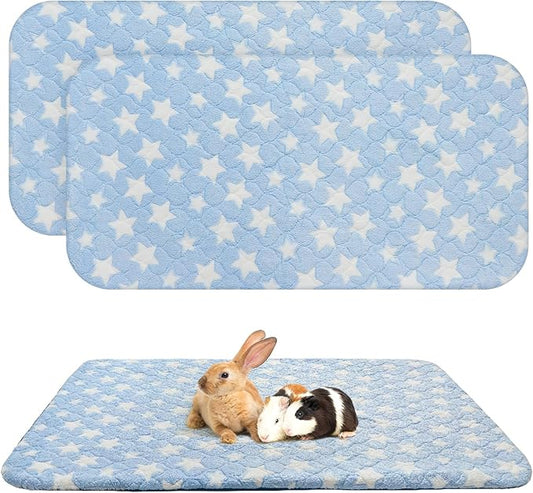 Homimp 2 Pack Guinea Pig Bed, Waterproof Reusable Small Animal Bed,Super Absorbent Pee Pad Mat for Rabbit Bunny Hamster Rat Hedgehog Chinchilla,Washable Fleece Cage Liners, Blue 24"x47"