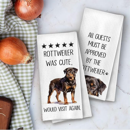 Rottweiler Gifts Kitchen Towels - Funny Rottweiler Decorative Waffle Dish Towels, Dog Mom Gifts Hand Towel for Kitchen Decor, Dog Lover Tea Towel for Women, 16x24 Inch Set of 2