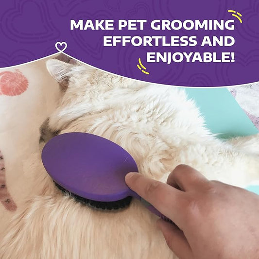 Hertzko Bristle Brush for Dogs and Cats with Long or Short Hair - Dense Bristles Remove Loose Hair from Top Coat, Removes Tangles, Dander, Dust, Trapped Dirt and Dead Undercoat (Single Sided)