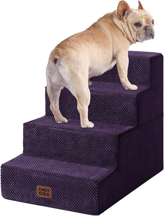 EHEYCIGA Dog Stairs for Bed 18" H, 4-Step Dog Steps for High Bed, Pet Steps for Small Dogs and Cats, Non-Slip Balanced Pet Ramp Indoor, Purple