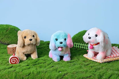 Hopearl Walking Dog with Bell Interactive Electronic Pet Plush Toy Puppy Woof and Moving Animated Nodding Head Gifts for Toddlers Birthday, Rainbow, 7''