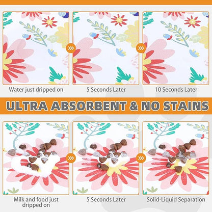 KOOLTAIL Dog Food Mat, Absorbent Pet Feeding Mat for Food and Water Bowls, Placement Pad for Floors with Waterproof Rubber Backing, Quick Dry Water Dispenser Mat for Dogs Puppy Cats, Flower, 17"x28"