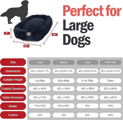 Majestic Pet 40 Inch Micro Velvet Calming Dog Bed Washable – Cozy Soft Round Dog Bed with Spine for Head Support - Fluffy Donut Puppy Mat 40x29x9 (inch) Large – Navy (2025)