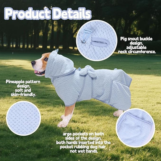Super Absorbent Dog Bathrobe Pineapple Soft Fast Drying Dogs Towel Robe Adjustable Drying Coat for After Bath with Hood (Pineapple Blue, Small)