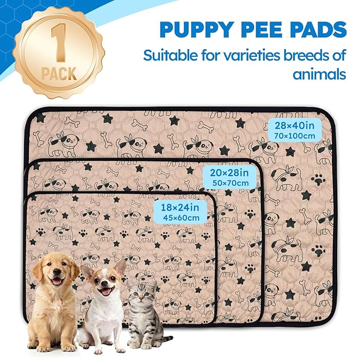 Washable Pee Pads for Dogs, Absorbent Reusable Puppy Training Pads, Leakproof, Non-Slip, Waterproof Cat Doggie Pad Pet Potty Mat for Indoor&Outdoor, Whelping, Playpen, Crate, Coffee 18"x24"