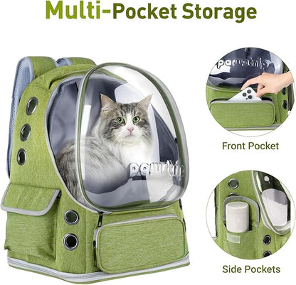 Pawstrip Cat Backpack Carrier with Large Space Bubble Window, Airline Approved Breathable Pet Carrier for Small Dogs Cats up to 15lbs, Foldable for Travel Hiking & Outdoor Use