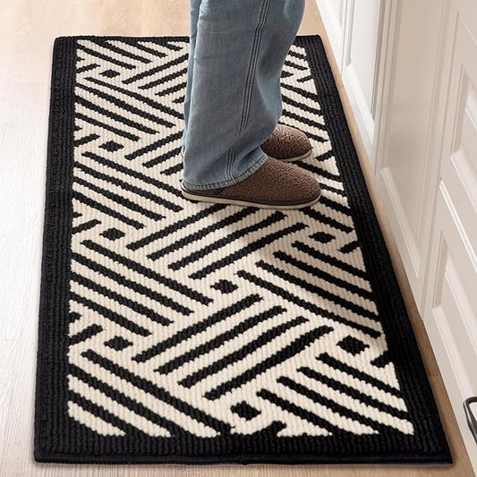 GRANNY SAYS Kitchen Mats for Floor, Kitchen Rugs Non Slip Washable, Runner Rugs for Kitchen Floor, 47" x 17.7", Stain Resistant Comfort Standing Mat Made of 100% Polypropylene, Black