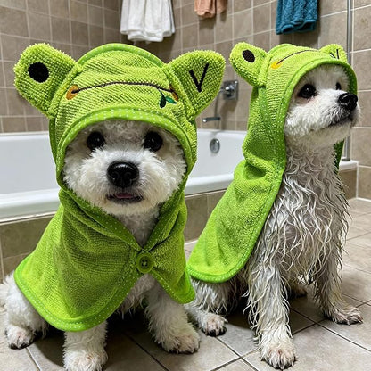Dog Hooded Bathrobe Towel, Fast Drying Bath Towel Absorbent Warm Blanket Green M