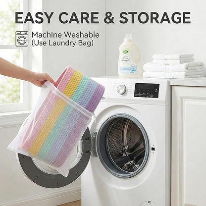 115L Extra Large Blanket Basket for Living Room - Woven Cotton Rope Laundry Hamper with Reinforced Handles - Storage Bin for Pillows, Comforters & Toys - Machine Washable,Rainbow