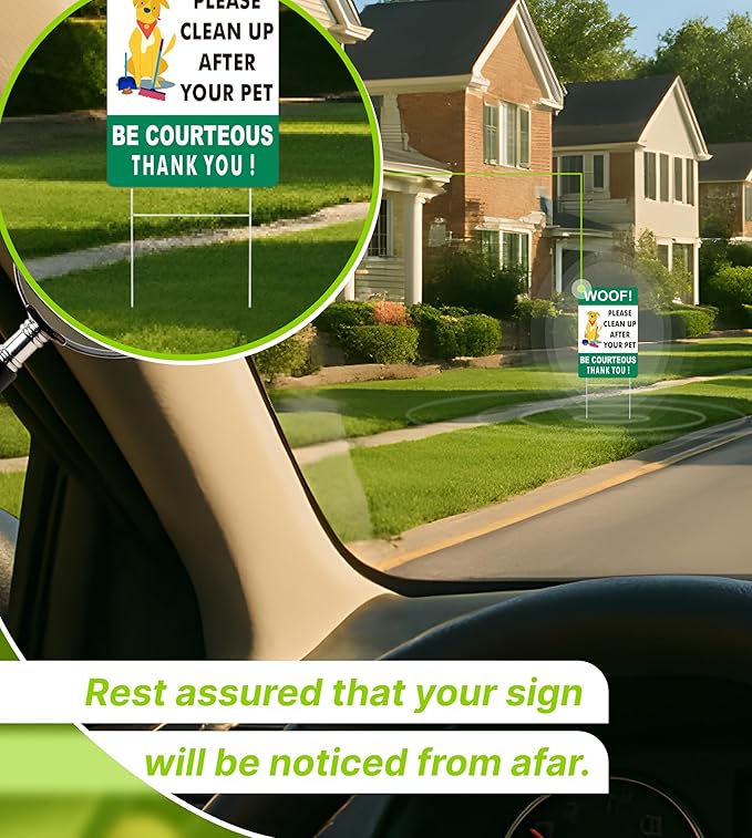 3X Double Sided 12x8 Please Clean Up After Your Pet Sign - Lawn Fun Pet Plastic Signs - Collect Dog Poo and Don't Wet Also No Dogs Poo for the Yard - Signs to Curb Your Dog with Metal H-Shaped Stakes