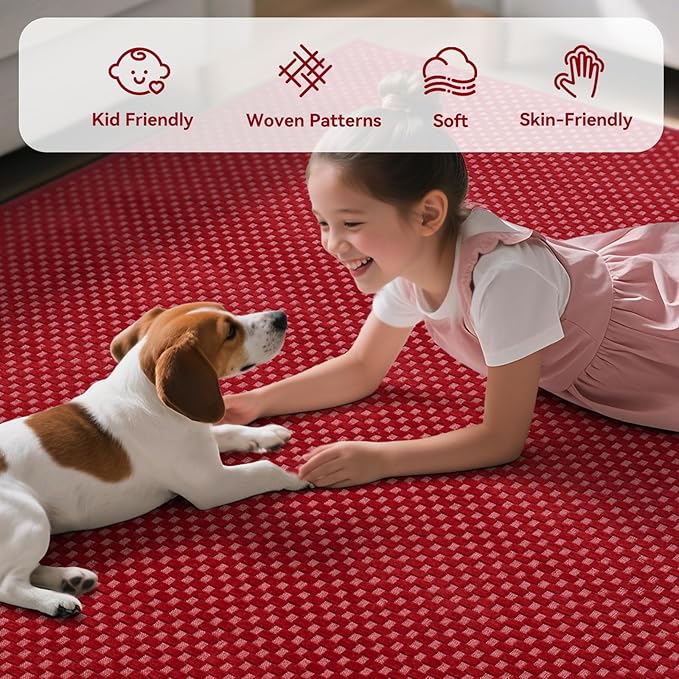 2x5 ft Hallway Runner Rug Boho Woven Washable Long Kitchen Runner Rugs Mat Non Slip, Soft Entryway Laundry Hall Runner Floor Carpet for Indoor Backdoor Bedroom Kitchen Living Room, Red