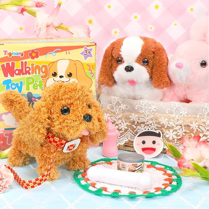 Tagitary Plush Toys Puppy Electronic Toy Dogs That Walk and Bark,Tail Wagging Fake Dog Interactive Dog Toy for Kids with Leash,Easter Christmas Birthday Gift for Toddlers Kids