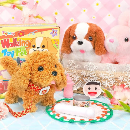 Tagitary Plush Toys Puppy Electronic Toy Dogs That Walk and Bark,Tail Wagging Fake Dog Interactive Dog Toy for Kids with Leash,Easter Christmas Birthday Gift for Toddlers Kids
