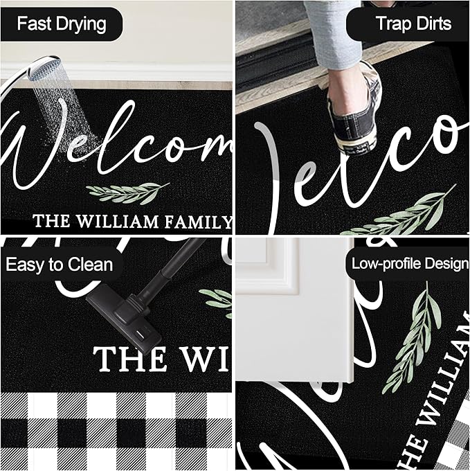 Custom Doormat with Family Name Sample Personalized Entryway Door Mat Front Door Mat for Outdoor Decor Entrance Mat Customised Rug Christmas Housewarming Gift with Anti-Slip Backing