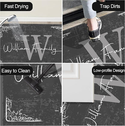 Custom Doormat with Family Name Retro Personalized Entryway Door Mat Front Door Mat for Outdoor Decor Entrance Mat Customised Rug Christmas Housewarming Gift with Anti-Slip Backing