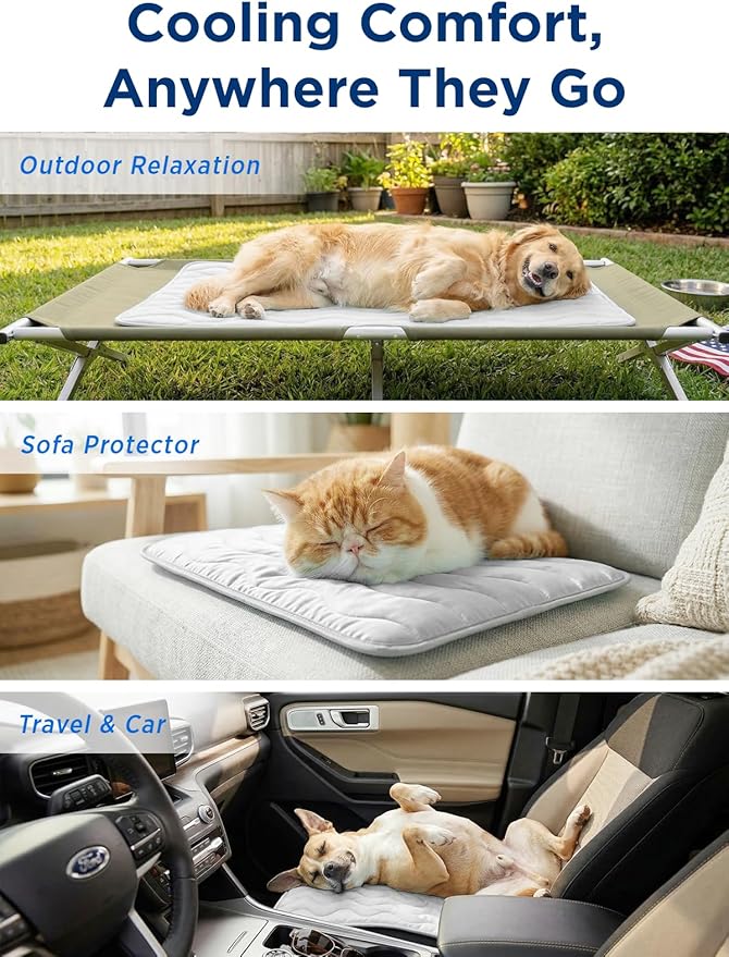 furrybaby Dog Cooling Mat for Large Dogs, 35"x28" Self Cooling Pet Cooling Mat for Dogs & Cats, QMAX>0.5, Thickened Cool Fiber, Cooling pad for Dog Bed, Durable Portable Indoor/Outdoor Summer,Grey