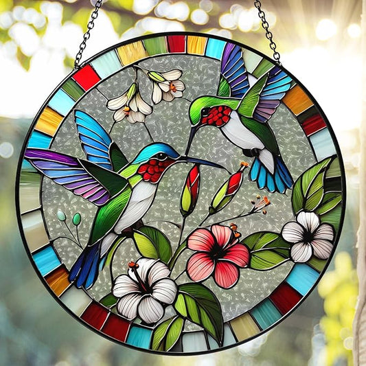 Hummingbird Sun Catcher Stained Glass Window Hanging Hummingbird Decor Gifts Bird Suncatcher for Window Decor Handmade Sun Catcher Decoration for Garden Home Housewarming Gifts