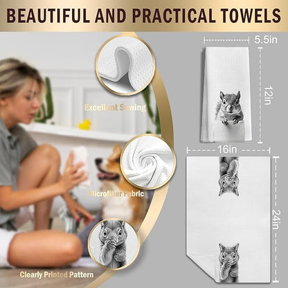 Funny Squirrel Hand Towels for Bathroom Kitchen Decor Set of 3, Squirrel Lover Lover Gifts, Funny Kids Bathroom Hand Towels,16x24 Inches